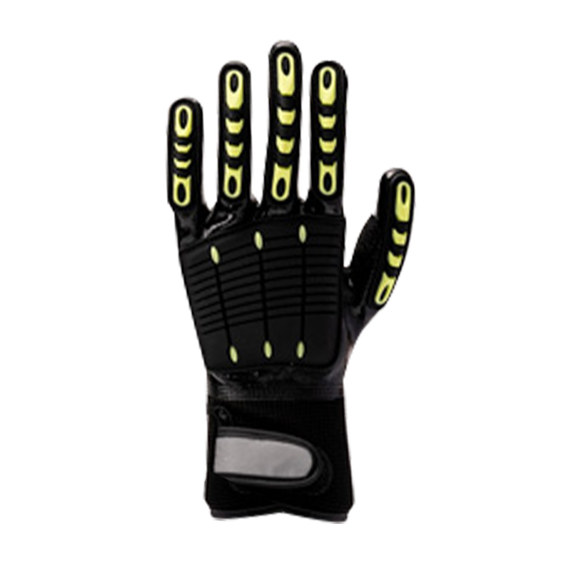 Fodera in fibra di polester 13G con rivestimento completo in nitrile, cucitura in PVC sul retro, velcro sul polso lavorato a maglia