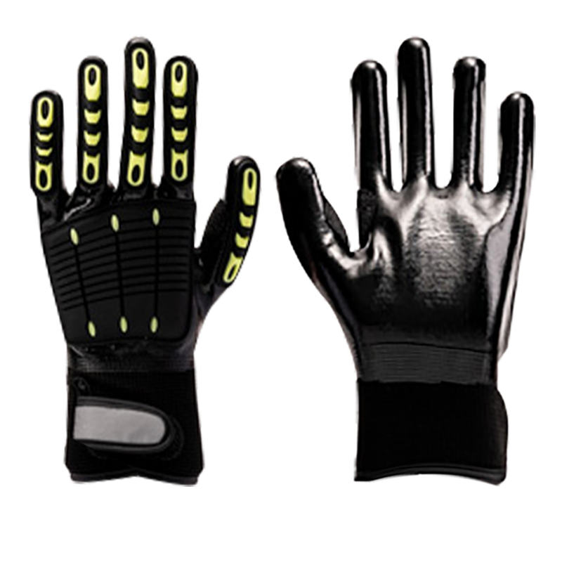 Fodera in fibra di polester 13G con rivestimento completo in nitrile, cucitura in PVC sul retro, velcro sul polso lavorato a maglia