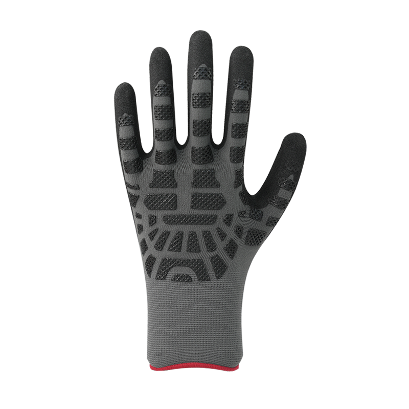 Fodera in nylon/spandex 15G con rivestimento in nitrile color sabbia, imbottitura in nitrile sul retro